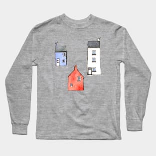 Watercolor Houses in Devon Long Sleeve T-Shirt